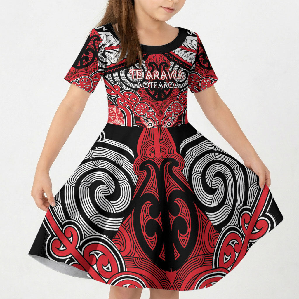 Aotearoa Iwi Te Arawa Personalised Kid Short Sleeve Dress Maori Kowhaiwhai Pattern