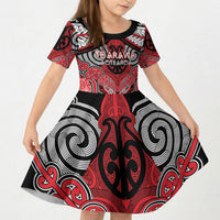 Aotearoa Iwi Te Arawa Personalised Kid Short Sleeve Dress Maori Kowhaiwhai Pattern