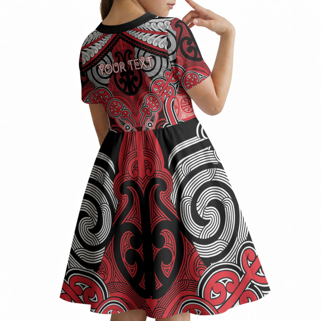Aotearoa Iwi Te Arawa Personalised Kid Short Sleeve Dress Maori Kowhaiwhai Pattern