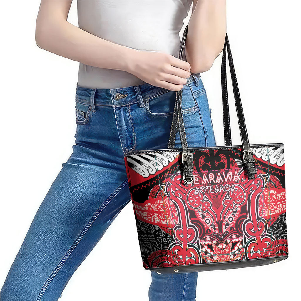 Aotearoa Iwi Te Arawa Leather Tote Bag Maori Kowhaiwhai Pattern
