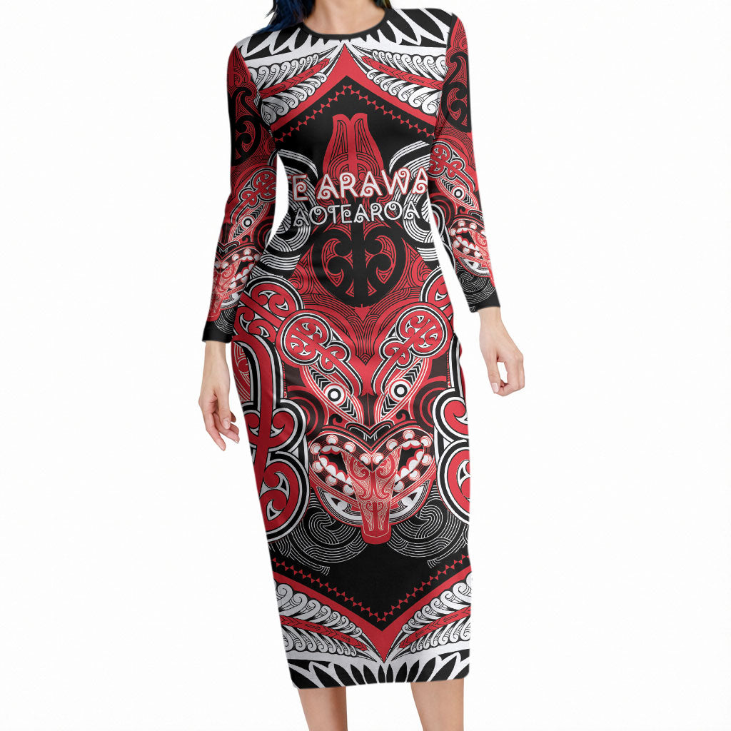 Aotearoa Iwi Te Arawa Personalised Long Sleeve Bodycon Dress Maori Kowhaiwhai Pattern