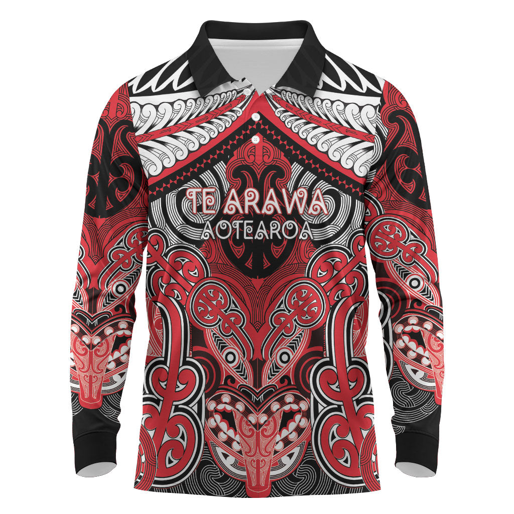 Aotearoa Iwi Te Arawa Personalised Long Sleeve Polo Shirt Maori Kowhaiwhai Pattern