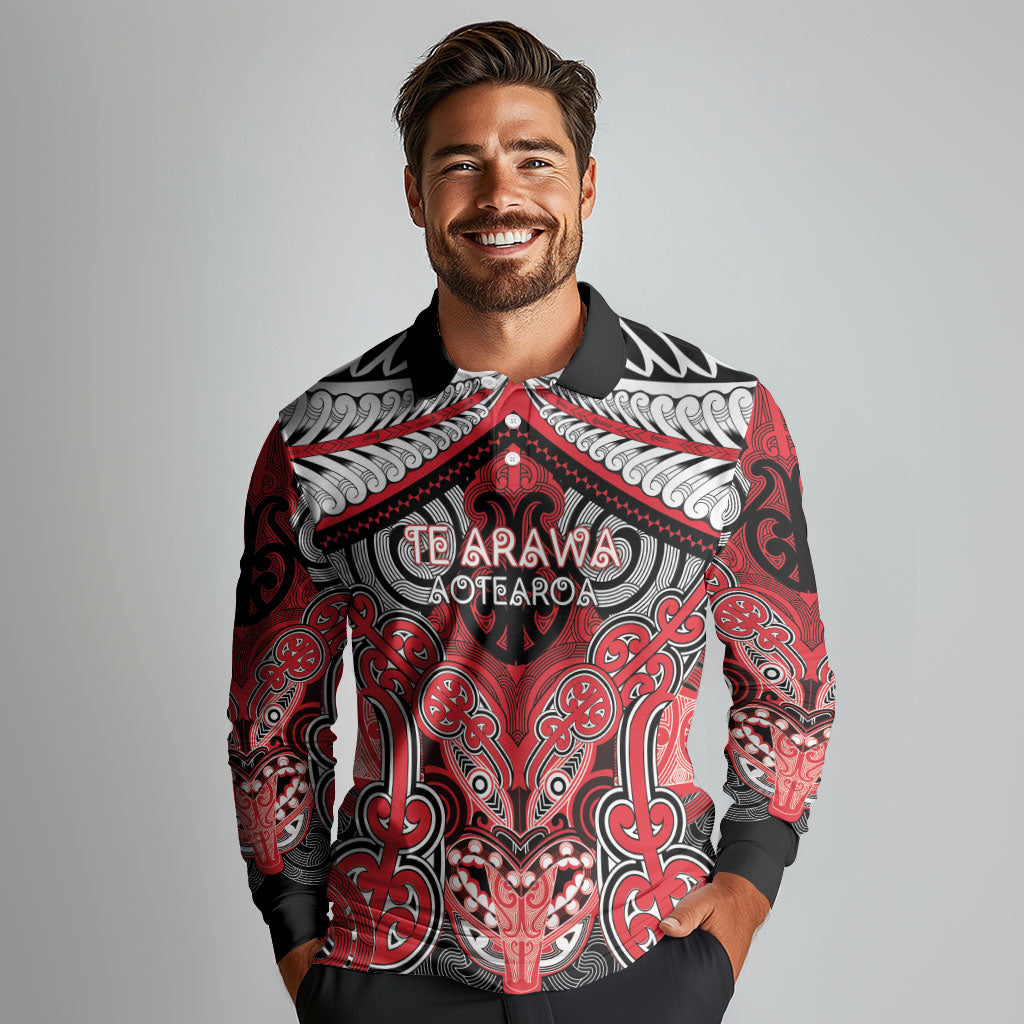Aotearoa Iwi Te Arawa Personalised Long Sleeve Polo Shirt Maori Kowhaiwhai Pattern