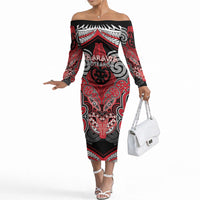 Aotearoa Iwi Te Arawa Personalised Off The Shoulder Long Sleeve Dress Maori Kowhaiwhai Pattern