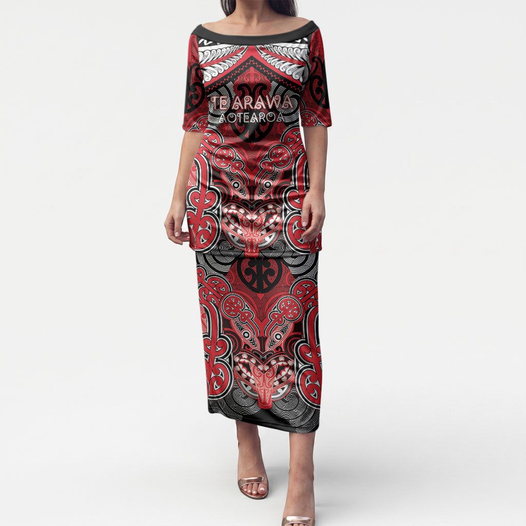 Aotearoa Iwi Te Arawa Personalised Puletasi Maori Kowhaiwhai Pattern LT19 Long Dress Red - Polynesian Pride