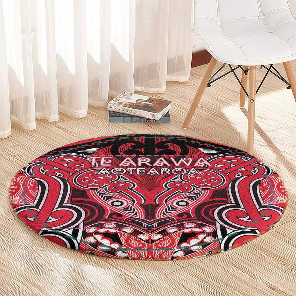 Aotearoa Iwi Te Arawa Round Carpet Maori Kowhaiwhai Pattern