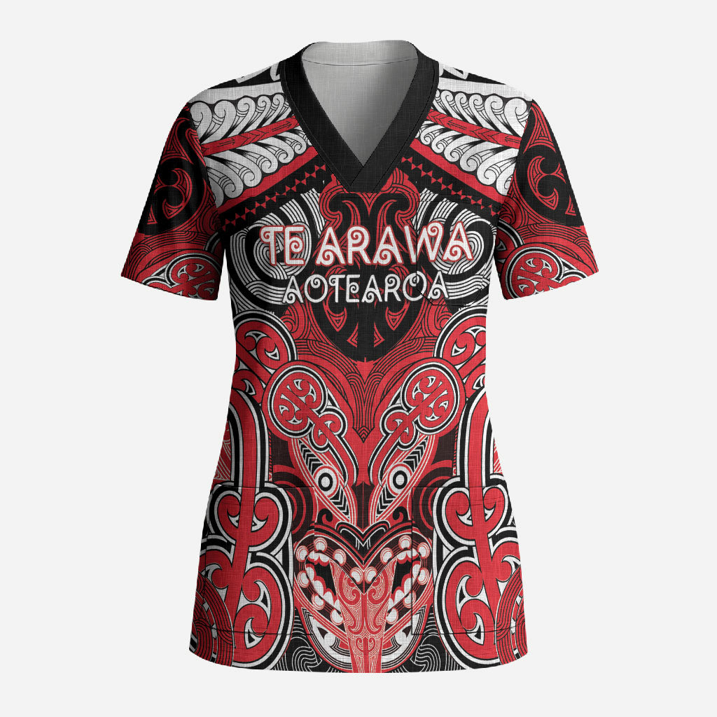 Aotearoa Iwi Te Arawa Personalised Scrub Top Maori Kowhaiwhai Pattern
