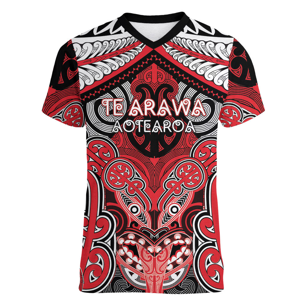 Aotearoa Iwi Te Arawa Personalised Women V-Neck T-Shirt Maori Kowhaiwhai Pattern