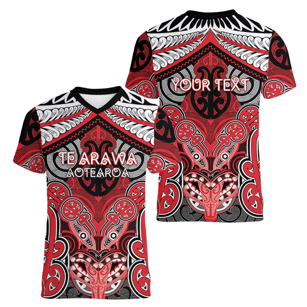 Aotearoa Iwi Te Arawa Personalised Women V-Neck T-Shirt Maori Kowhaiwhai Pattern