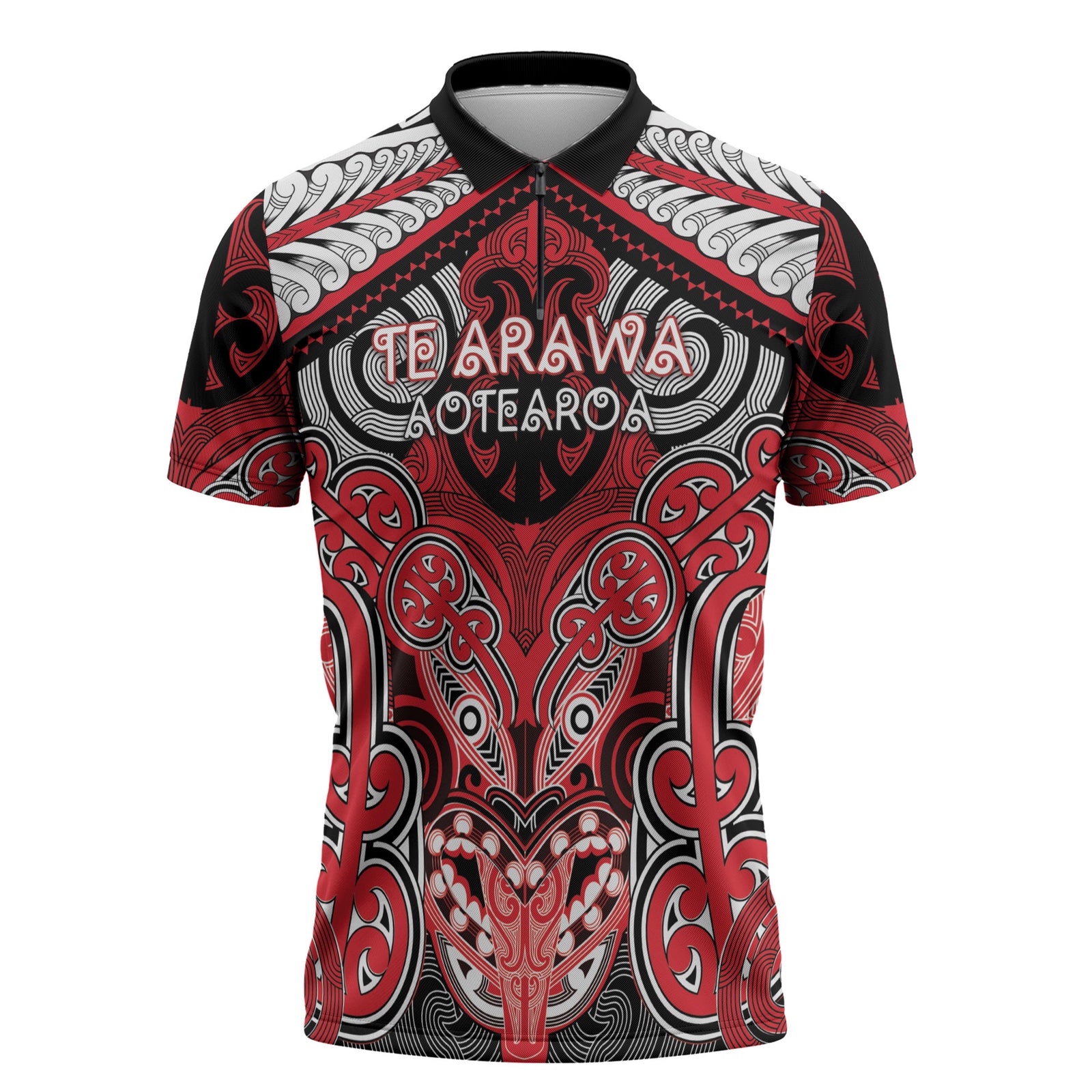 Aotearoa Iwi Te Arawa Personalised Zipper Polo Shirt Maori Kowhaiwhai Pattern