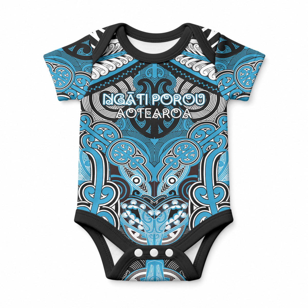 Aotearoa Iwi Ngati Porou Personalised Baby Onesie Maori Kowhaiwhai Pattern