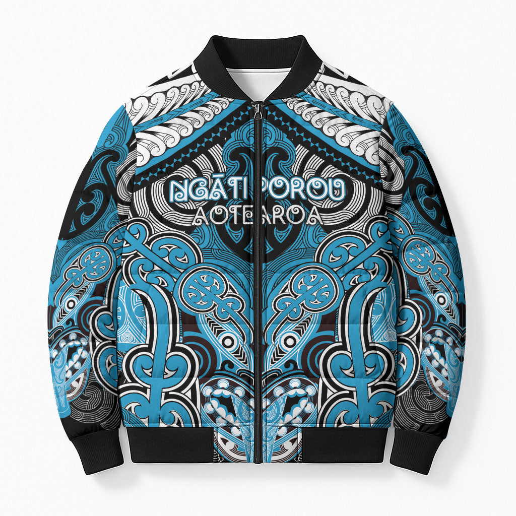 Aotearoa Iwi Ngati Porou Personalised Bomber Puffer Jacket Maori Kowhaiwhai Pattern