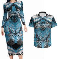 Aotearoa Iwi Ngati Porou Personalised Couples Matching Long Sleeve Bodycon Dress and Hawaiian Shirt Maori Kowhaiwhai Pattern