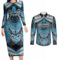 Aotearoa Iwi Ngati Porou Personalised Couples Matching Long Sleeve Bodycon Dress and Long Sleeve Button Shirt Maori Kowhaiwhai Pattern