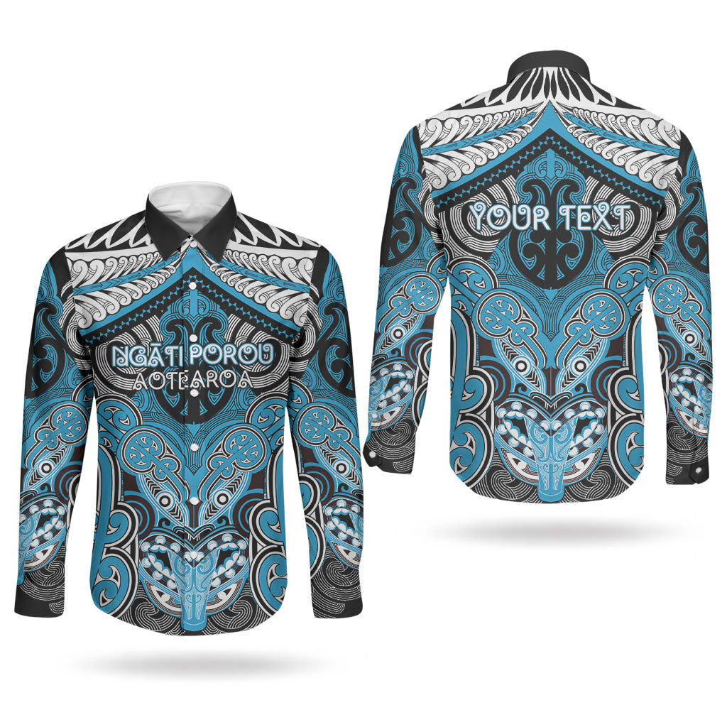 Aotearoa Iwi Ngati Porou Personalised Couples Matching Long Sleeve Bodycon Dress and Long Sleeve Button Shirt Maori Kowhaiwhai Pattern