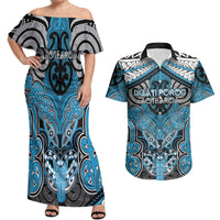 Aotearoa Iwi Ngati Porou Personalised Couples Matching Off Shoulder Maxi Dress and Hawaiian Shirt Maori Kowhaiwhai Pattern