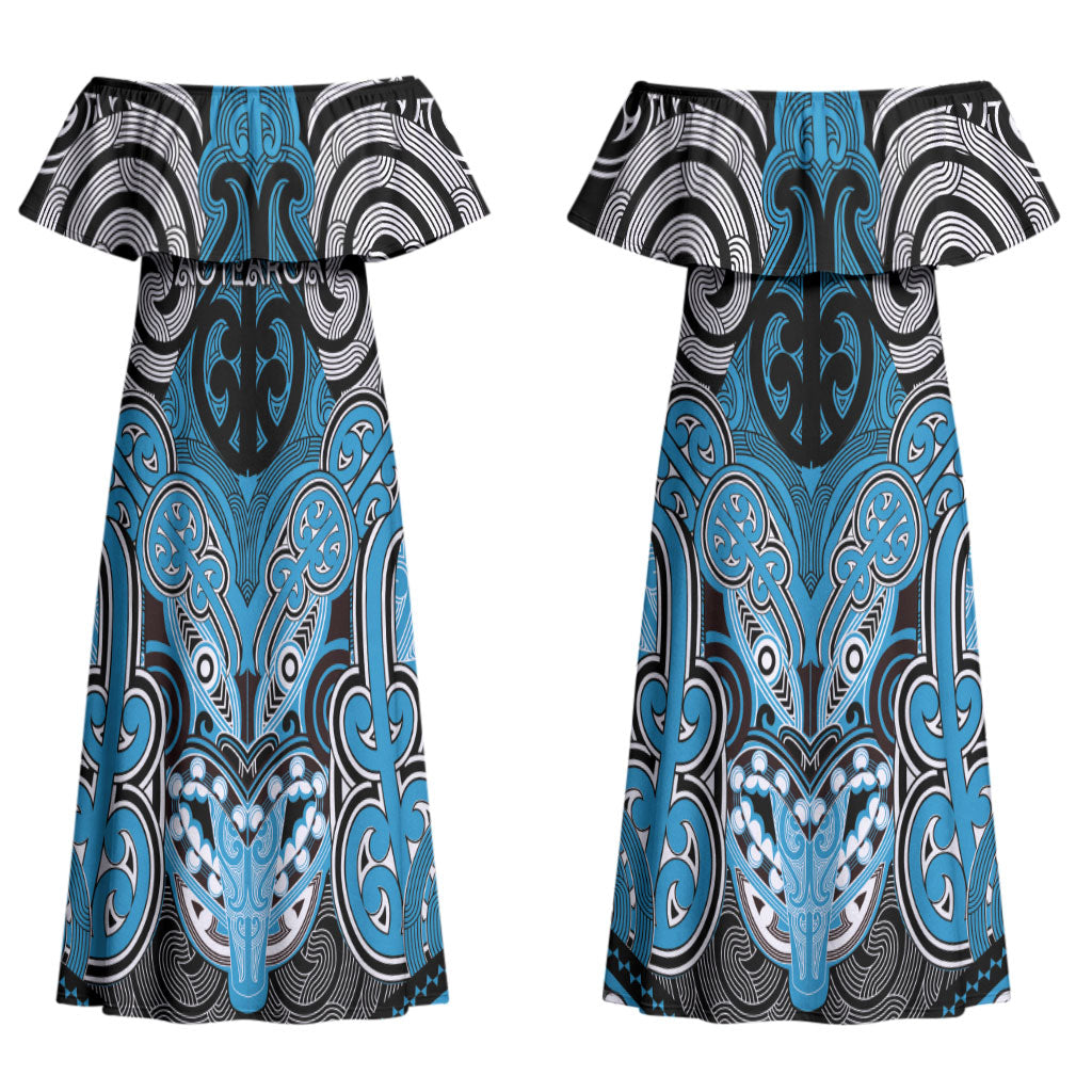Aotearoa Iwi Ngati Porou Personalised Couples Matching Off Shoulder Maxi Dress and Hawaiian Shirt Maori Kowhaiwhai Pattern