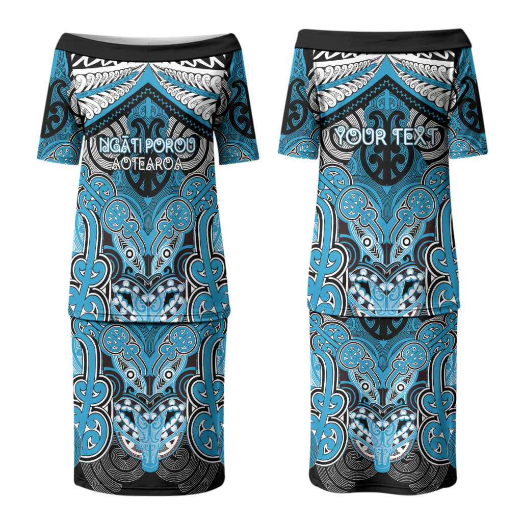Aotearoa Iwi Ngati Porou Personalised Couples Matching Puletasi and Long Sleeve Button Shirt Maori Kowhaiwhai Pattern