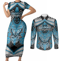 Aotearoa Iwi Ngati Porou Personalised Couples Matching Short Sleeve Bodycon Dress and Long Sleeve Button Shirt Maori Kowhaiwhai Pattern