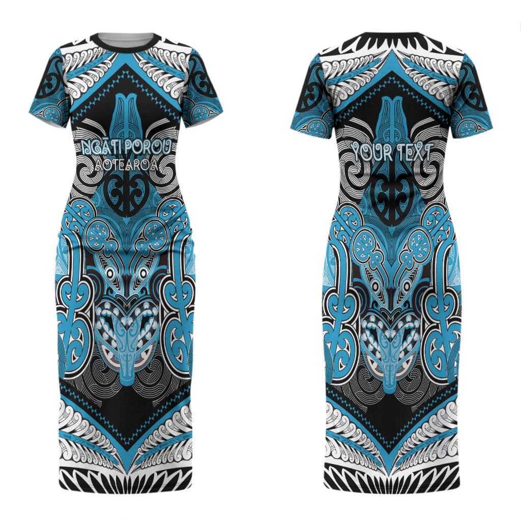 Aotearoa Iwi Ngati Porou Personalised Couples Matching Short Sleeve Bodycon Dress and Long Sleeve Button Shirt Maori Kowhaiwhai Pattern
