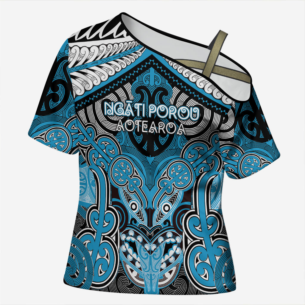 Aotearoa Iwi Ngati Porou Personalised Cross Shoulder Shirt Maori Kowhaiwhai Pattern