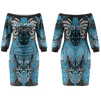Aotearoa Iwi Ngati Porou Personalised Family Matching Off The Shoulder Long Sleeve Dress and Hawaiian Shirt Maori Kowhaiwhai Pattern