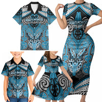 Aotearoa Iwi Ngati Porou Personalised Family Matching Short Sleeve Bodycon Dress and Hawaiian Shirt Maori Kowhaiwhai Pattern