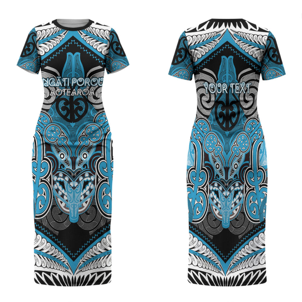 Aotearoa Iwi Ngati Porou Personalised Family Matching Short Sleeve Bodycon Dress and Hawaiian Shirt Maori Kowhaiwhai Pattern