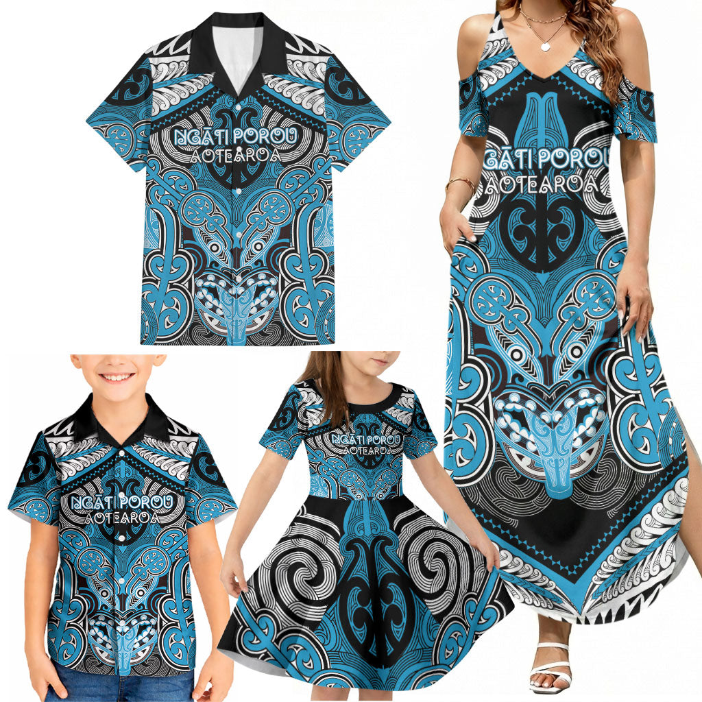 Aotearoa Iwi Ngati Porou Personalised Family Matching Summer Maxi Dress and Hawaiian Shirt Maori Kowhaiwhai Pattern