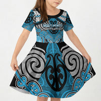 Aotearoa Iwi Ngati Porou Personalised Kid Short Sleeve Dress Maori Kowhaiwhai Pattern