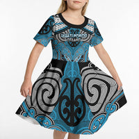 Aotearoa Iwi Ngati Porou Personalised Kid Short Sleeve Dress Maori Kowhaiwhai Pattern