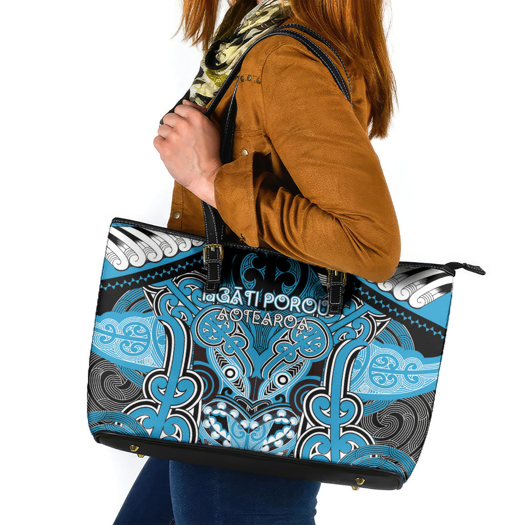 Aotearoa Iwi Ngati Porou Leather Tote Bag Maori Kowhaiwhai Pattern
