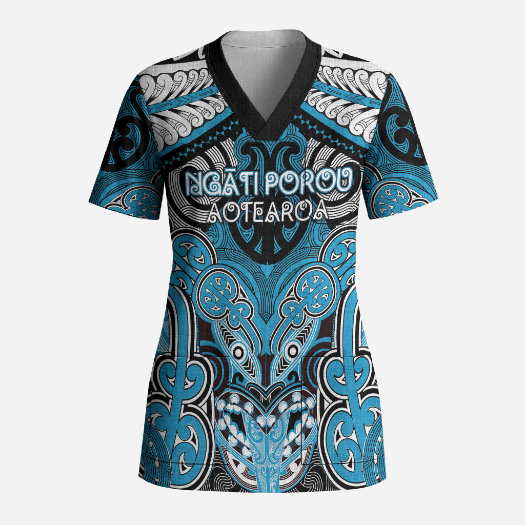 Aotearoa Iwi Ngati Porou Personalised Scrub Top Maori Kowhaiwhai Pattern