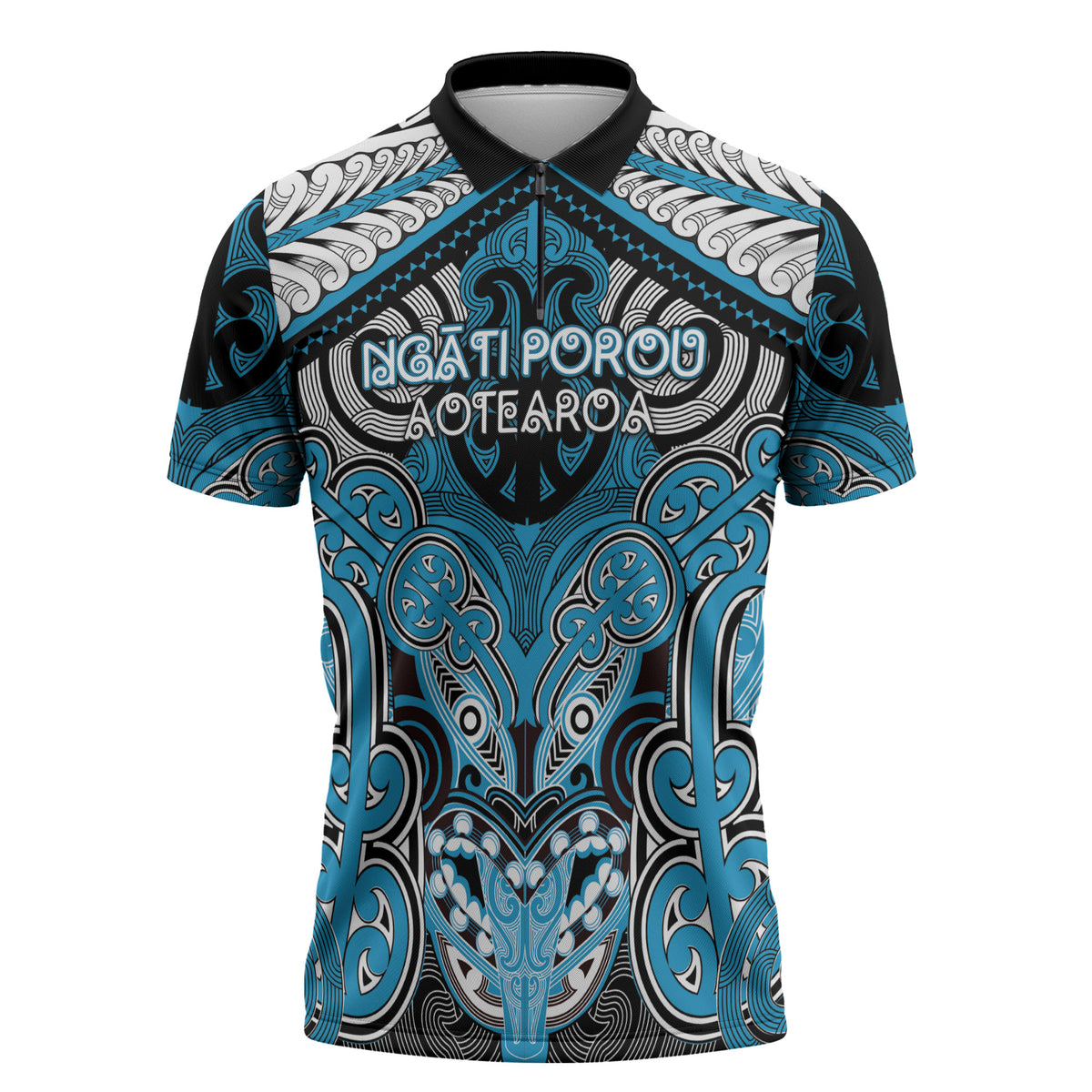 Aotearoa Iwi Ngati Porou Personalised Zipper Polo Shirt Maori Kowhaiwhai Pattern