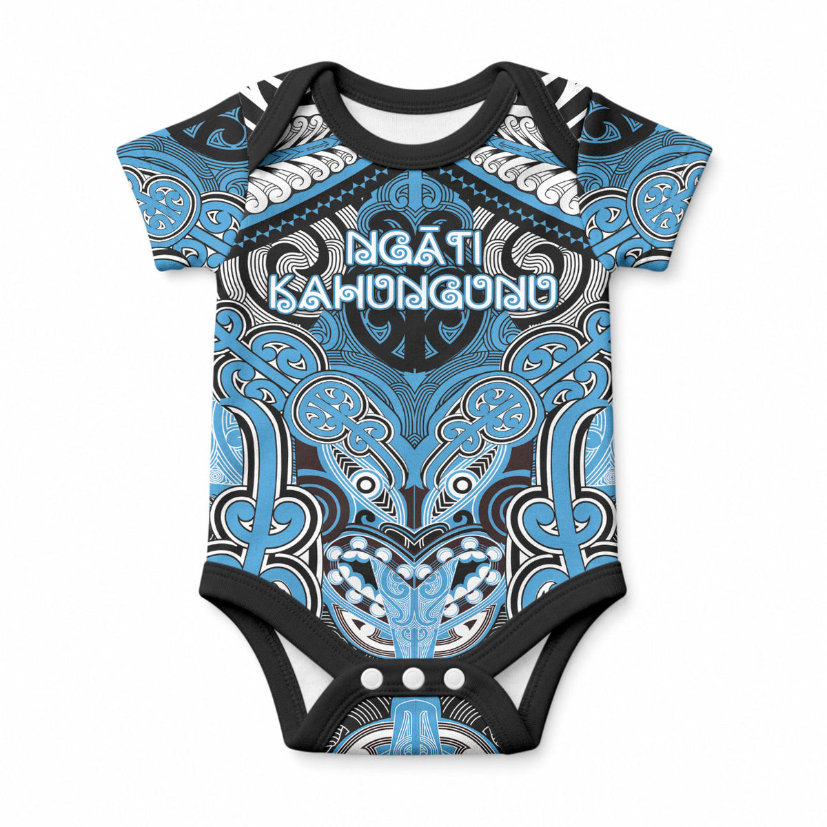 Aotearoa Iwi Ngati Kahungunu Personalised Baby Onesie Maori Kowhaiwhai Pattern