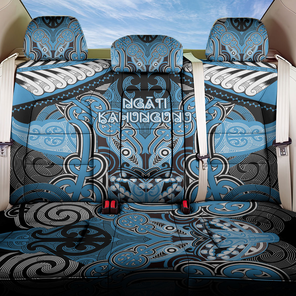 Aotearoa Iwi Ngati Kahungunu Back Car Seat Cover Maori Kowhaiwhai Pattern LT19 One Size Blue - Polynesian Pride