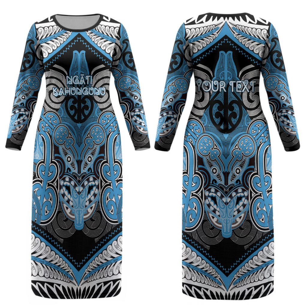Aotearoa Iwi Ngati Kahungunu Personalised Couples Matching Long Sleeve Bodycon Dress and Hawaiian Shirt Maori Kowhaiwhai Pattern