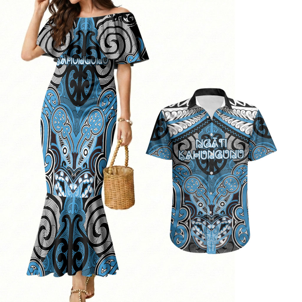 Aotearoa Iwi Ngati Kahungunu Personalised Couples Matching Mermaid Dress and Hawaiian Shirt Maori Kowhaiwhai Pattern