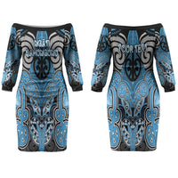 Aotearoa Iwi Ngati Kahungunu Personalised Couples Matching Off The Shoulder Long Sleeve Dress and Hawaiian Shirt Maori Kowhaiwhai Pattern