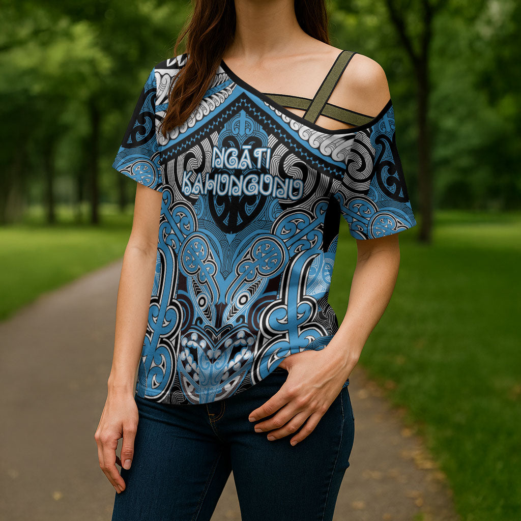 Aotearoa Iwi Ngati Kahungunu Personalised Cross Shoulder Shirt Maori Kowhaiwhai Pattern