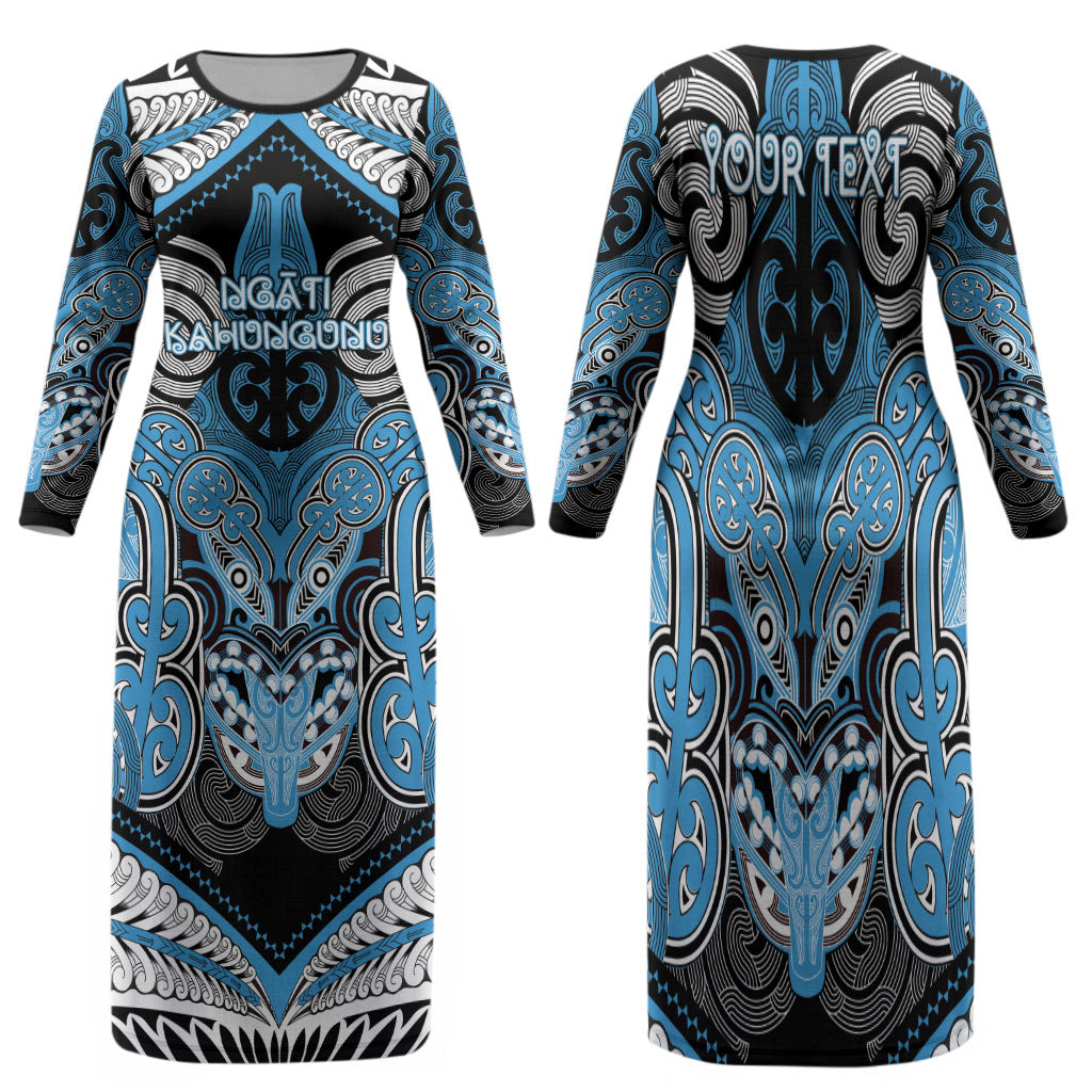 Aotearoa Iwi Ngati Kahungunu Personalised Family Matching Long Sleeve Bodycon Dress and Hawaiian Shirt Maori Kowhaiwhai Pattern