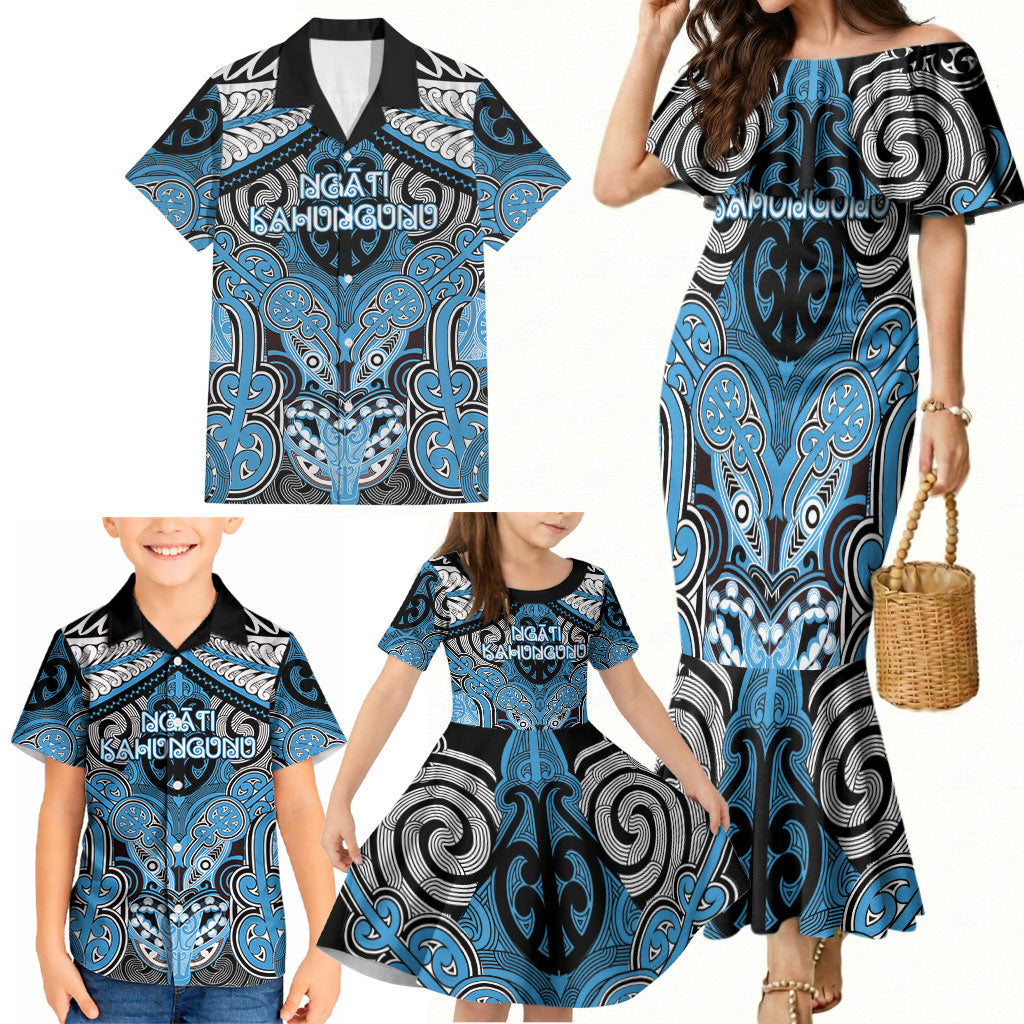 Aotearoa Iwi Ngati Kahungunu Personalised Family Matching Mermaid Dress and Hawaiian Shirt Maori Kowhaiwhai Pattern