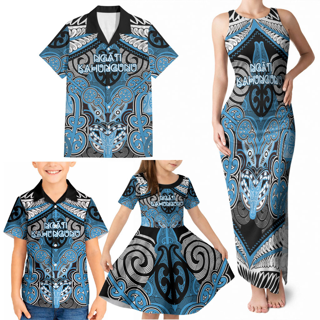 Aotearoa Iwi Ngati Kahungunu Personalised Family Matching Tank Maxi Dress and Hawaiian Shirt Maori Kowhaiwhai Pattern