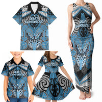 Aotearoa Iwi Ngati Kahungunu Personalised Family Matching Tank Maxi Dress and Hawaiian Shirt Maori Kowhaiwhai Pattern
