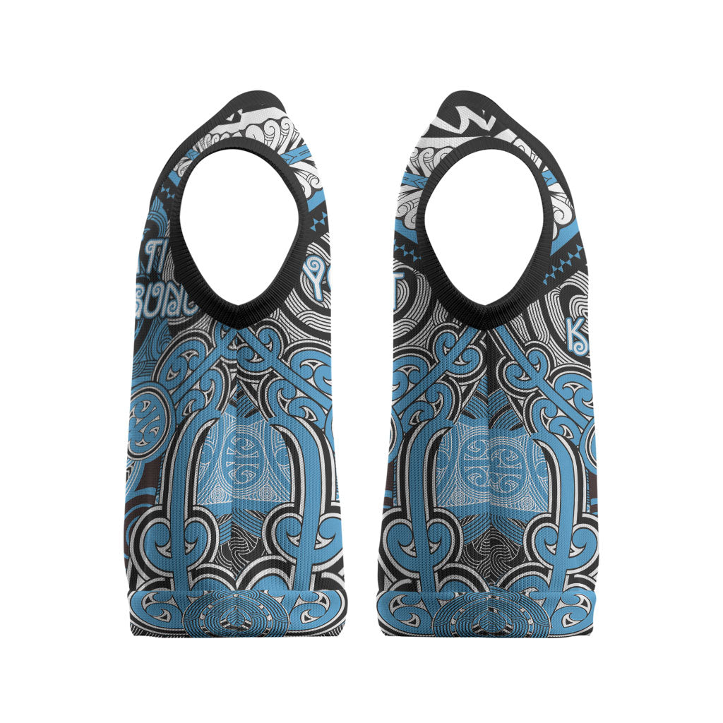 Aotearoa Iwi Ngati Kahungunu Personalised Christmas Knitted V-Neck Vest Maori Kowhaiwhai Pattern