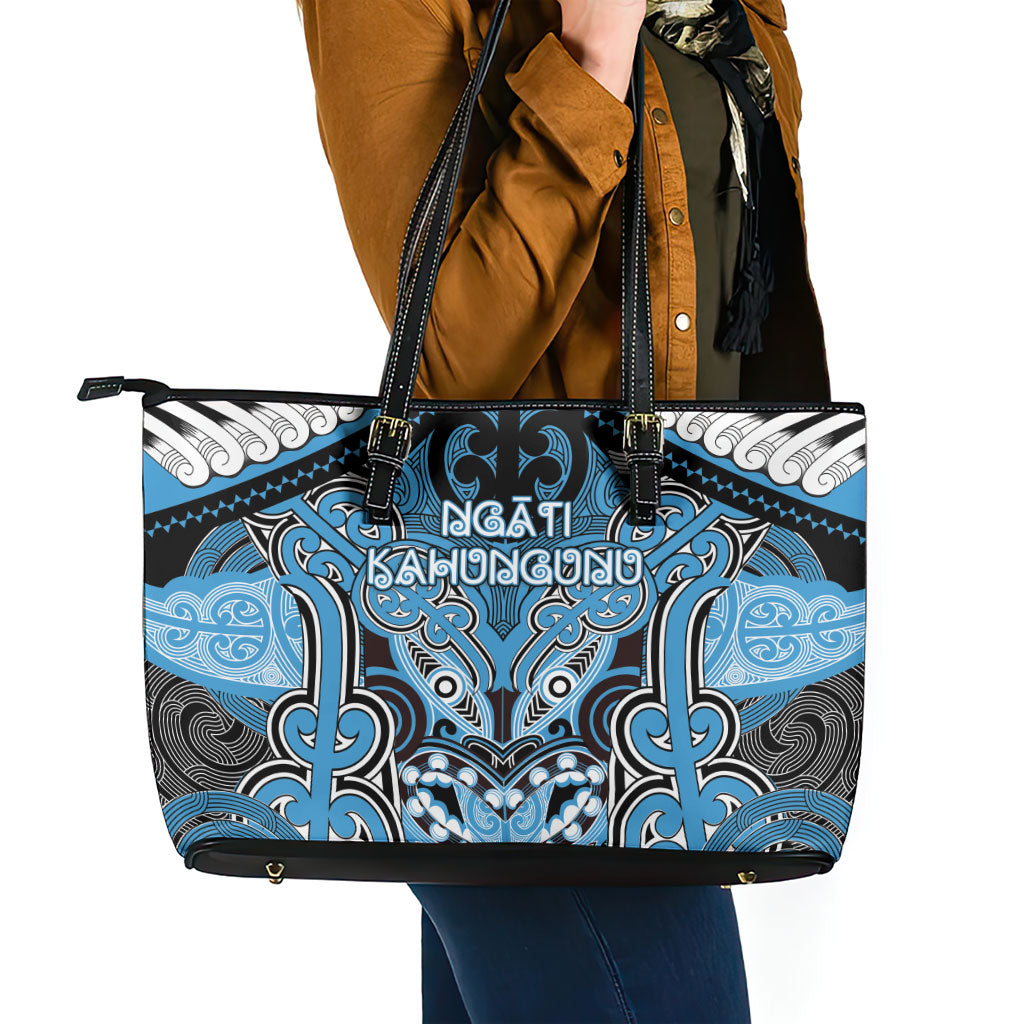 Aotearoa Iwi Ngati Kahungunu Leather Tote Bag Maori Kowhaiwhai Pattern