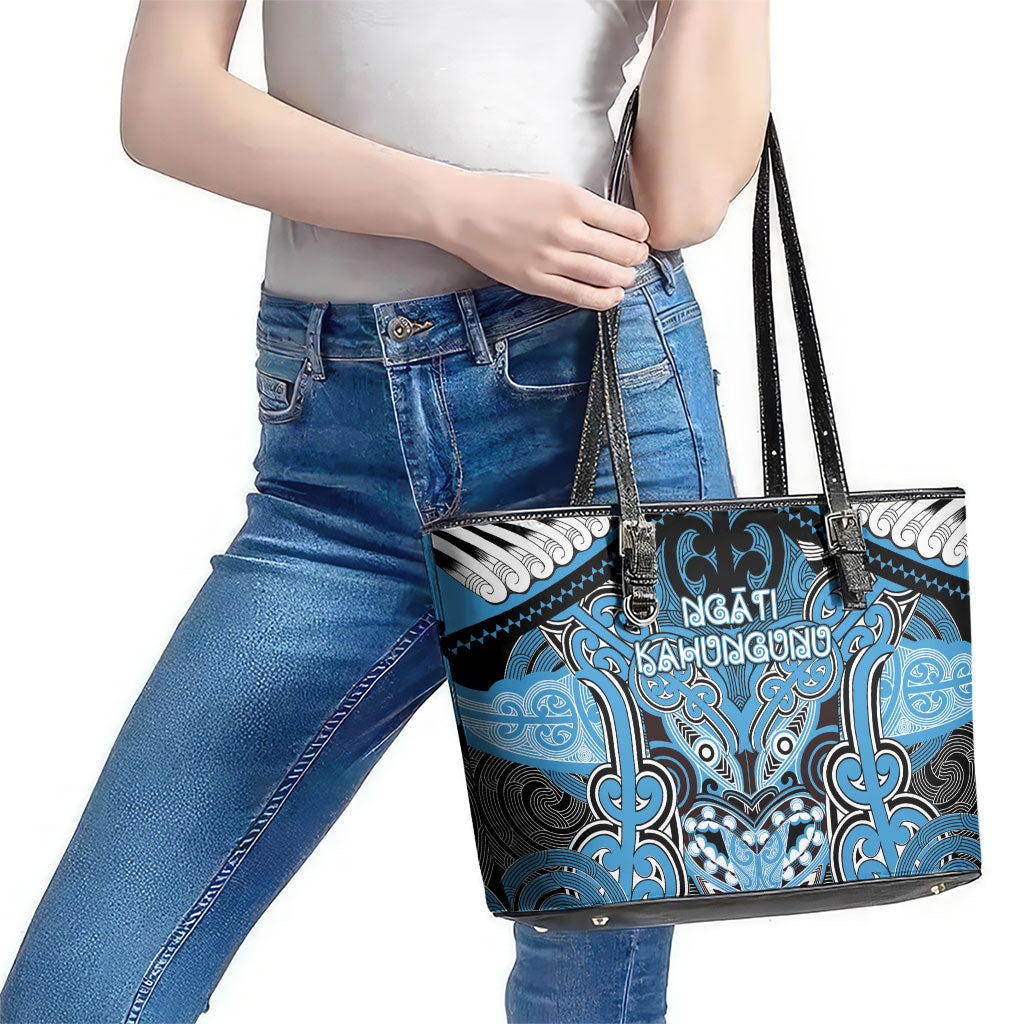 Aotearoa Iwi Ngati Kahungunu Leather Tote Bag Maori Kowhaiwhai Pattern