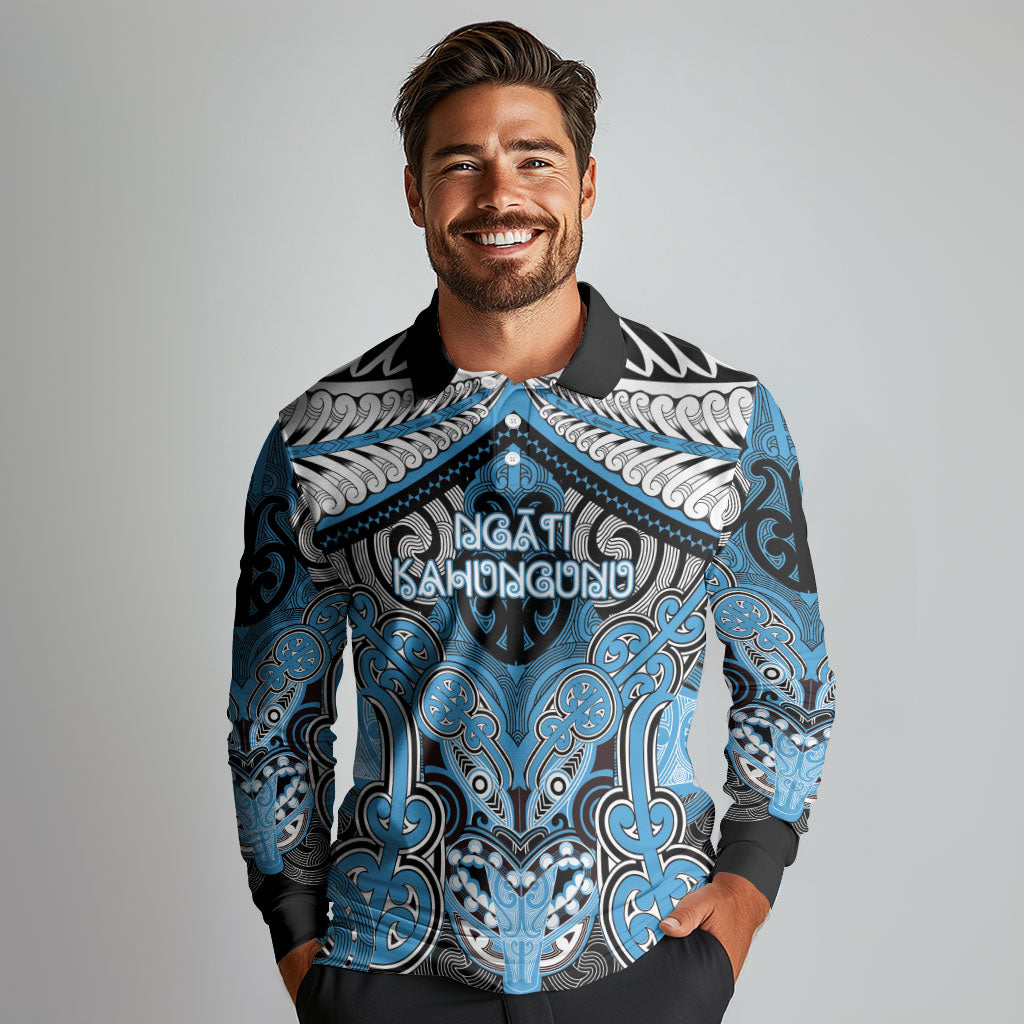 Aotearoa Iwi Ngati Kahungunu Personalised Long Sleeve Polo Shirt Maori Kowhaiwhai Pattern