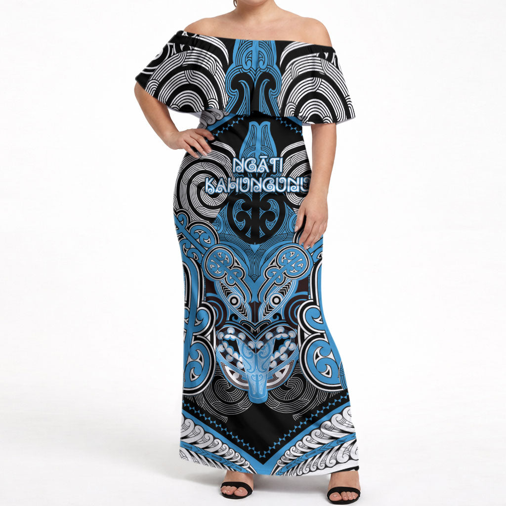 Aotearoa Iwi Ngati Kahungunu Personalised Off Shoulder Maxi Dress Maori Kowhaiwhai Pattern