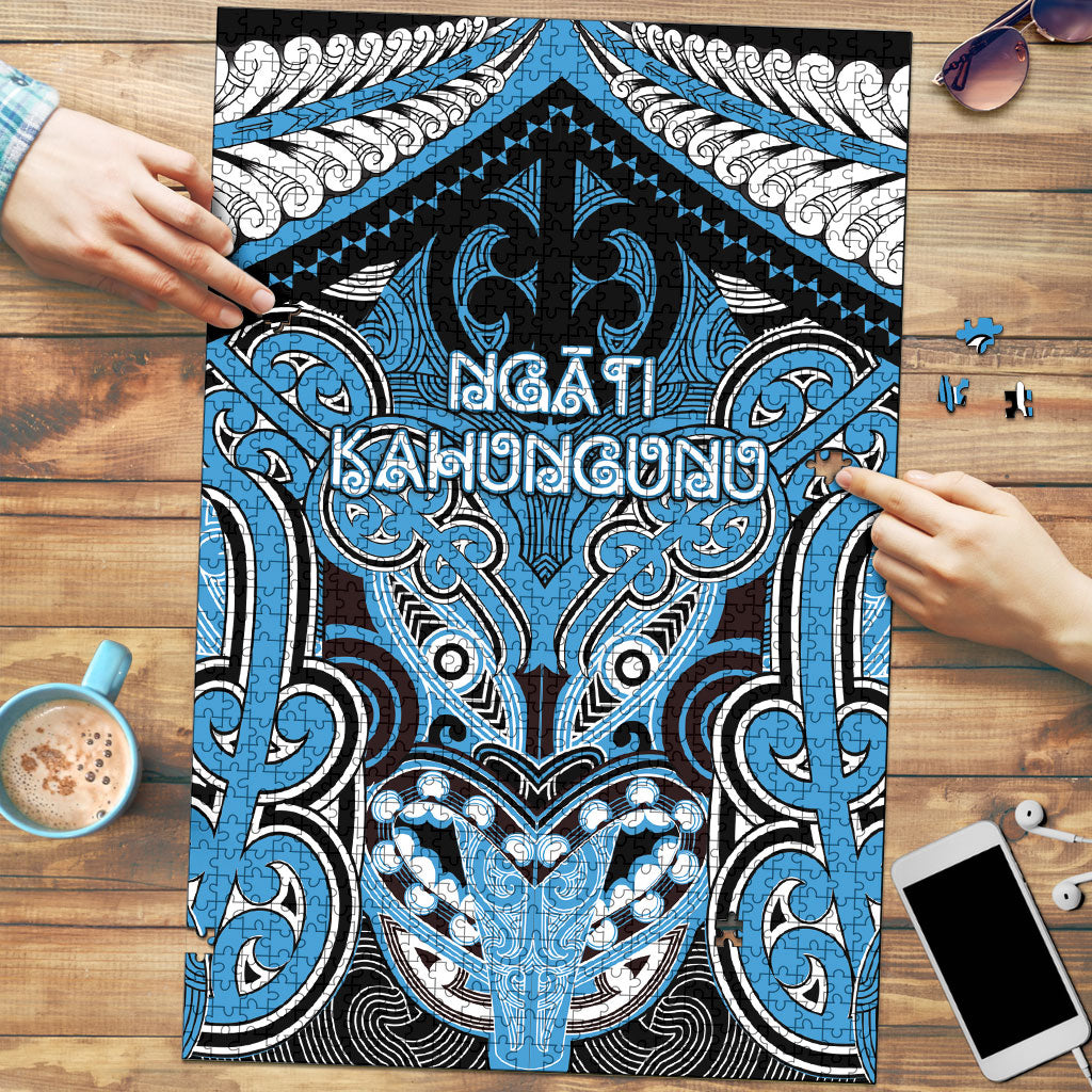 Aotearoa Iwi Ngati Kahungunu Puzzle Maori Kowhaiwhai Pattern LT19 Blue - Polynesian Pride